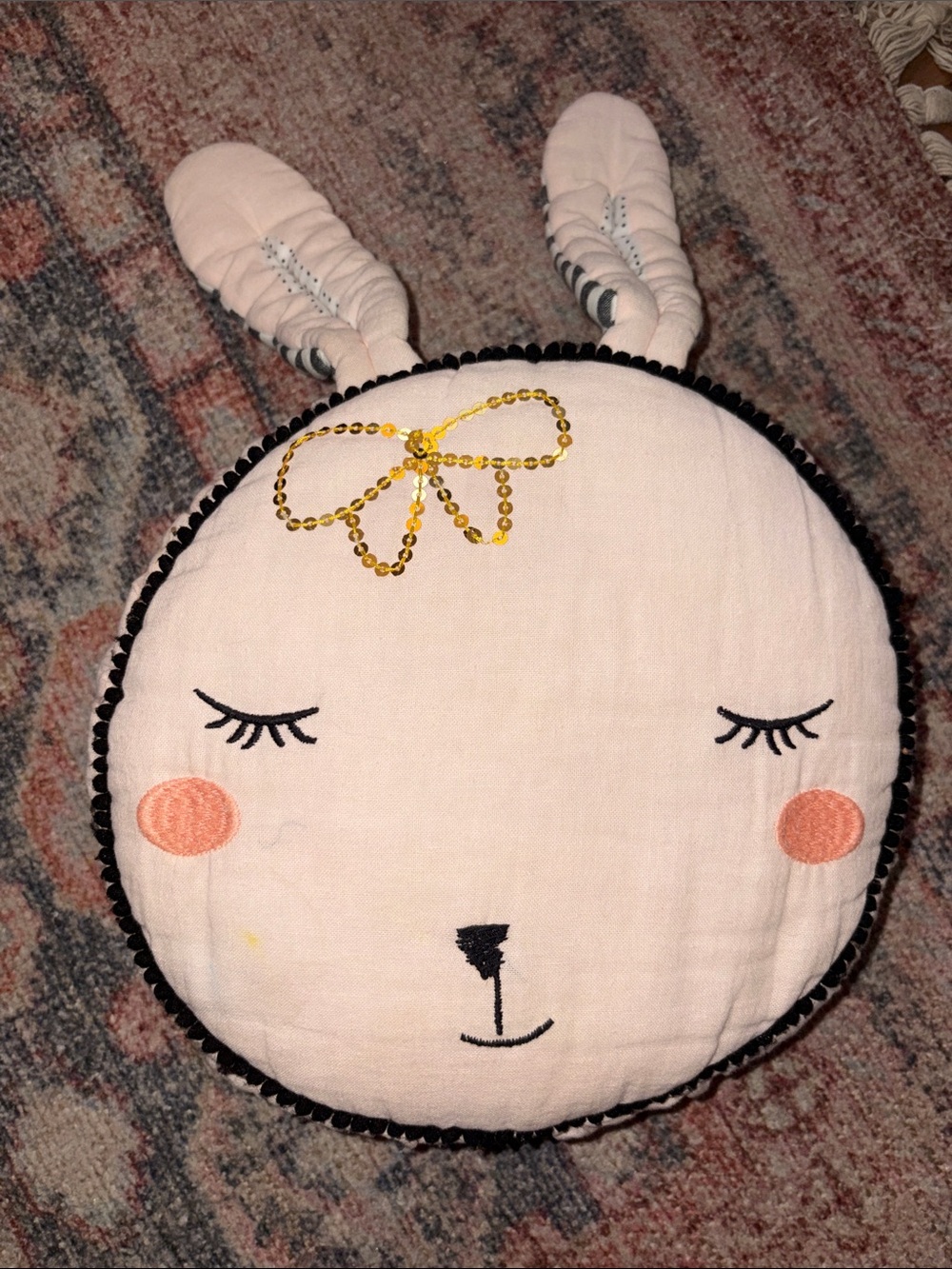 Plush Bunny Face Cushion Pillow in Light Pink Pottery Barn Kids